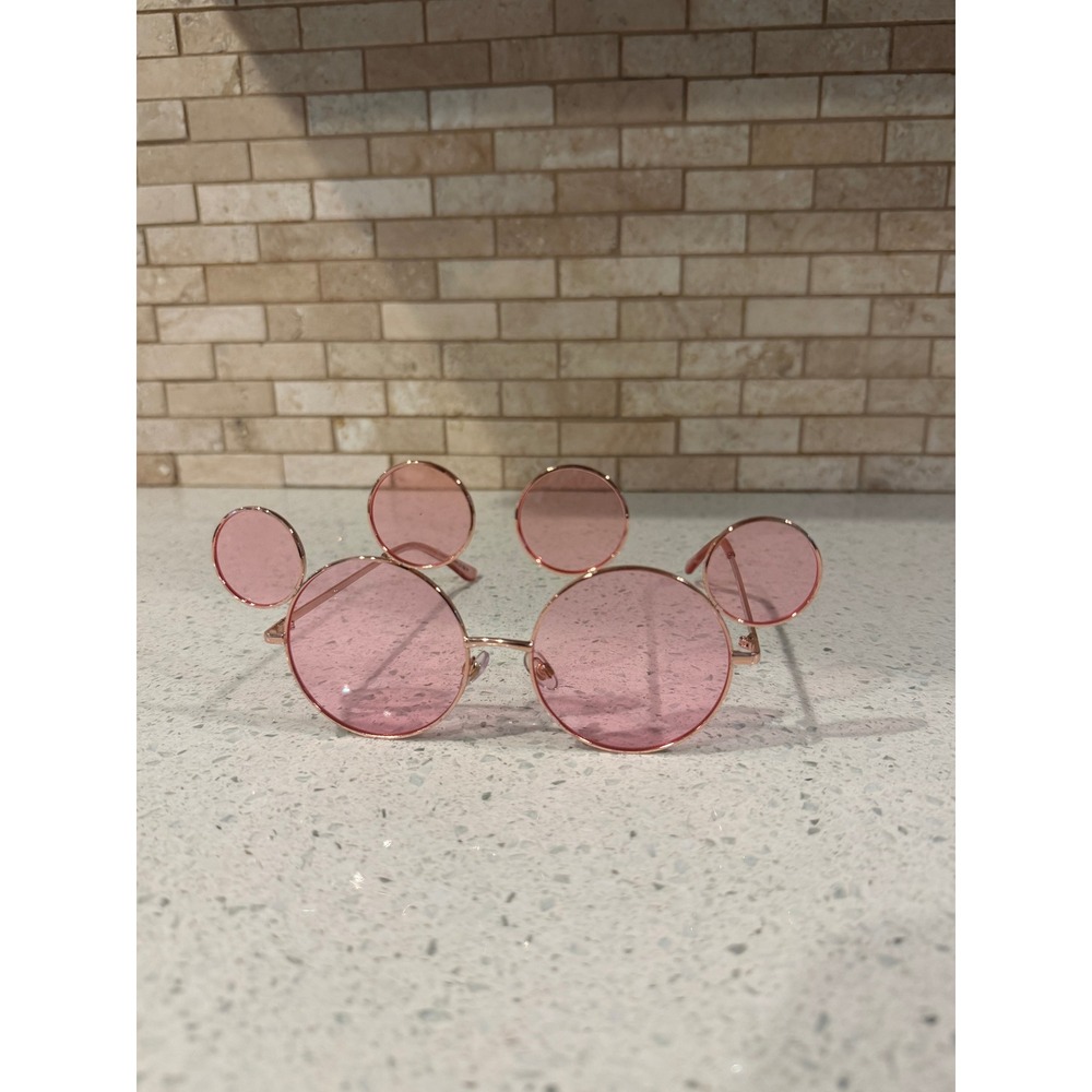 Disney Parks Mickey Mouse Ear Shaped Sunglasses Rose Pink Gold Wire Frame Adult